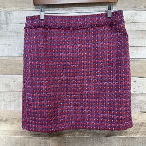 Talbots Petite A-Line Tweed Skirt Purple Red Fringe Accent Size 10P